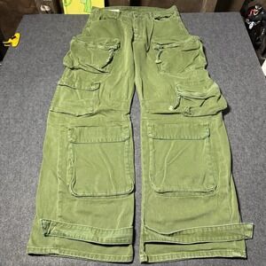 Zara Pants Mens 32 Green Cargo Pocket Utility Baggy Paratrooper Jeans Y2K Rave